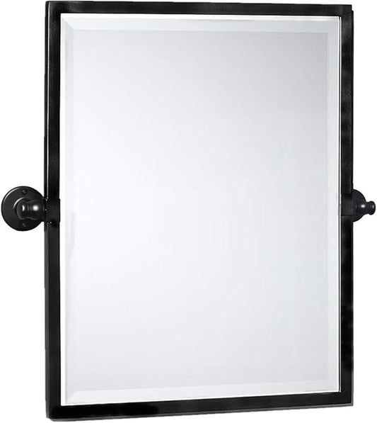 Black Metal Framed Pivot Rectangle Bathroom Mirror Tilting Beveled Vanity Mirrors for Wall, Overall 23.9 x 24 inches (Mirrror 20 x 24 inches)