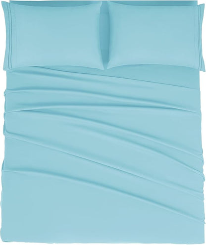 Mejoroom Queen Size Sheet Set - Hotel Luxury 1800 Bedding Sheets & Pillowcases - Deep Pocket Fitted Sheet, Soft, Breathable, Wrinkle & Fade Resistant - 4 Piece (Queen, Baby Blue)