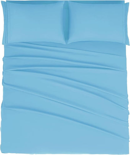 Mejoroom Full Size Sheet Set - Soft Microfiber Bed Sheets - Deep Pocket Fitted Sheet - Breathable, Wrinkle & Fade Resistant - 4 Piece (Full, Denim Blue)