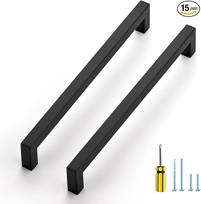 Ravinte 15 Pack Black Cabinet Pulls 8-4/5 Inch Square Kitchen Cabinet Handles Matte Black Kitchen Hardware for Drawer Pulls Drawer Handles Come with Screwdriver