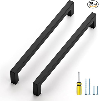Ravinte 25 Pack Black Cabinet Pulls 8-4/5 Inch Square Kitchen Cabinet Handles Matte Black Kitchen Hardware for Drawer Pulls Drawer Handles Come with Screwdriver