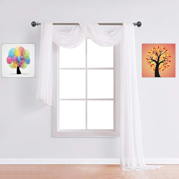Warm Home Designs 75 Feet Long White Sheer Window Scarf. These XXL Length Valance Scarves 54 X 900 Inches in Size. Great as Bed Canopy or Wedding Arch Draping Fabric. AM White 900"