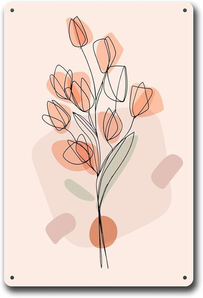 Metal Tin Signs Abstract Floral Line Art Poster Suitable for Home Bar Cafe Farmhouse Decoration8x12inch Tin Sign