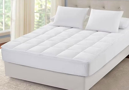 Sleep Mantra 100% Cotton Mattress Topper Full Size - Premium Wrap-Around Cooling Topper Fits up to 20-Inch Mattress - Extra Soft, Deep Pocket, Breathable & Plush Quilted Down Fill (White)