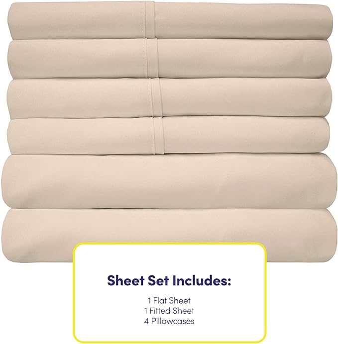 Sweet Home Collection 6 Piece 1500 Supreme Collection Brushed Microfiber Deep Pocket Sheet Set-2 Extra Pillow Cases, Great Value, Rv Short Queen, Beige