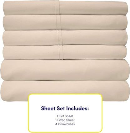 Cal King Size Bed Sheets - 6 Piece 1500 Supreme Collection Fine Brushed Microfiber Deep Pocket California King Sheet Set Bedding - 2 Extra Pillow Cases, Great Value, California King, Beige