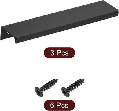 uxcell Cabinet Finger Edge Pull, 3pcs 150mm / 5.91" Aluminum Alloy Back Mount Hidden Cabinet Pulls Concealed Handle for Home Kitchen Drawer Cabinet, Black