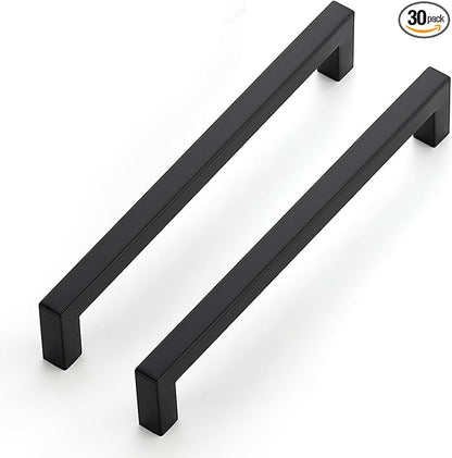 JOY DECOR 30 Pack Cabinet Handles, Black Cabinet Pulls, 7-1/2 Inch Kitchen Closet Handles Square Drawer Pulls Stainless Steel Drawer Hardware, 192mm Hole Centers