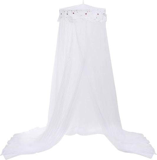 Jeteventy Bed Canopy for Girls, Princess Bed Curtain Net for Single to King Size,Bedroom Decoration of Round Lace Dome with Stainless Steel Hook,Quick Easy Installation (White)