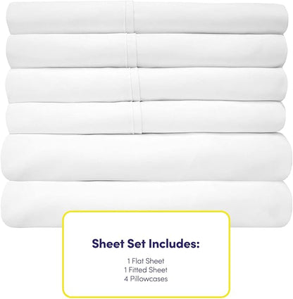 Cal King Size Bed Sheets - 6 Piece 1500 Supreme Collection Fine Brushed Microfiber Deep Pocket California King Sheet Set Bedding - 2 Extra Pillow Cases, Great Value, California King, White