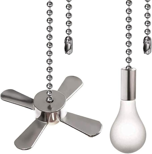 Ceiling Fan Pull Chain Ornaments Extension Chains with Decorative Light Bulb and Cord 13.6 Inches Fan Pull Chain Set For Ceiling Light Lamp Chain (Nickel)