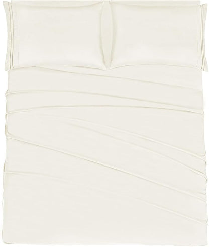 Mejoroom California King Size Sheet Set - Soft Microfiber Bed Sheets,Deep Pocket Fitted Sheet, Breathable, Wrinkle & Fade Resistant - 4 Piece (California King, Ivory)