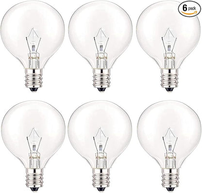 25 Watt Wax Warmer Bulbs, Light Bulbs for Full Size Scentsy Warmer, 6 Packs E12 Base Type G Bulb, Dimmable, Warm White, 120V G16 1/2 Bulbs for Candle Lamp