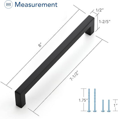 Ravinte 15 Pack Black Cabinet Pulls 7-1/2 Inch Square Kitchen Cabinet Handles Matte Black Kitchen Hardware for Drawer Pulls Drawer Handles Come with Screwdriver