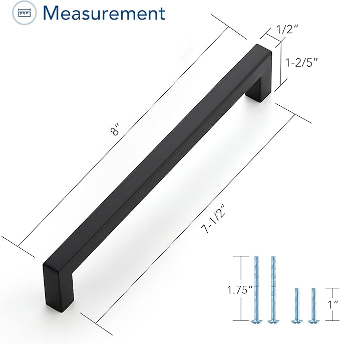 Ravinte 20 Pack Black Cabinet Pulls 7-1/2 Inch Square Kitchen Cabinet Handles Matte Black Kitchen Hardware for Drawer Pulls Drawer Handles Come with Screwdriver