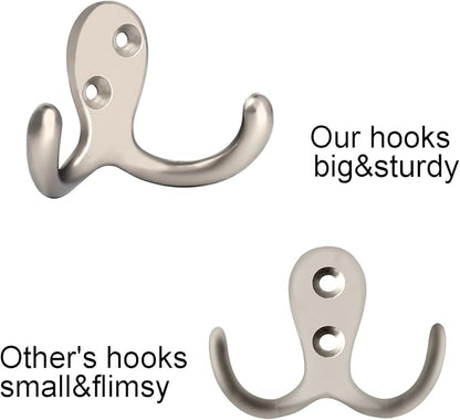 IBosins 20 Pack Heavy Duty Coat Hooks Wall Mounted with 40 Screws Wall Hooks Retro Double Prong Hooks Utility Hooks for Coat, Scarf, Bag, Towel, Key, Cap, Cup, Hat