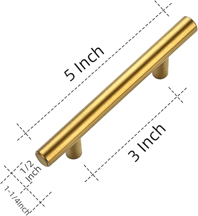 Ravinte 24 Pack 5 Inch Cabinet Pulls Brushed Brass Stainless Steel Kitchen Drawer Pulls Cabinet Handles 5”Length, 3” Hole Center