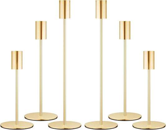 zeochyni Matte French Gold Candle Holders Set of 6, Elegant Candlestick Holders for Wedding Centerpieces Dining Tables Parties Home Decor Events, Taper Candle Holders Fit 3/4 Inch Candles