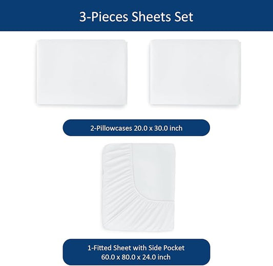 Moonsea Queen Sheet Sets Air Mattress Sheets - 3 Pieces Extra Deep Pocket Queen Sheets Sets 16 to 24 inch - Sheets with Pockets on Side - Easily Fits Extra Deep Pillow Top Air Mattress (White)
