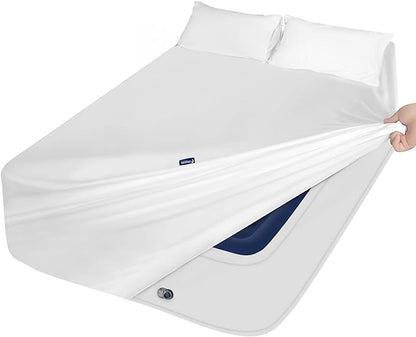 Full Size Air Mattress Sheet Set - 3 Pieces Extra Deep Pocket Full Sheet Set 16 to 24 inch - Sheets with Pocket on Side - Easily Fits Extra Deep Pillow Top Air Mattress-White