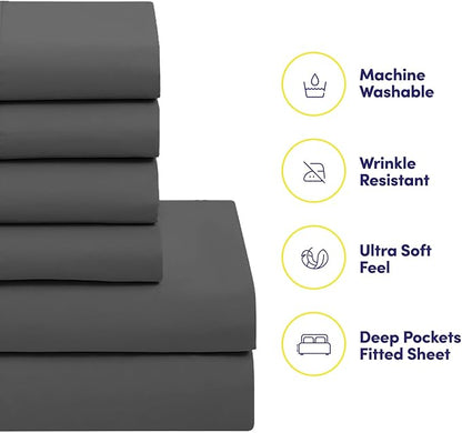 Sweet Home Collection 5 Piece Comforter Set Bag Solid Color All Season Soft Down Alternative Blanket & Luxurious Microfiber Bed Sheets, Gray, Twin (Pack of 4)