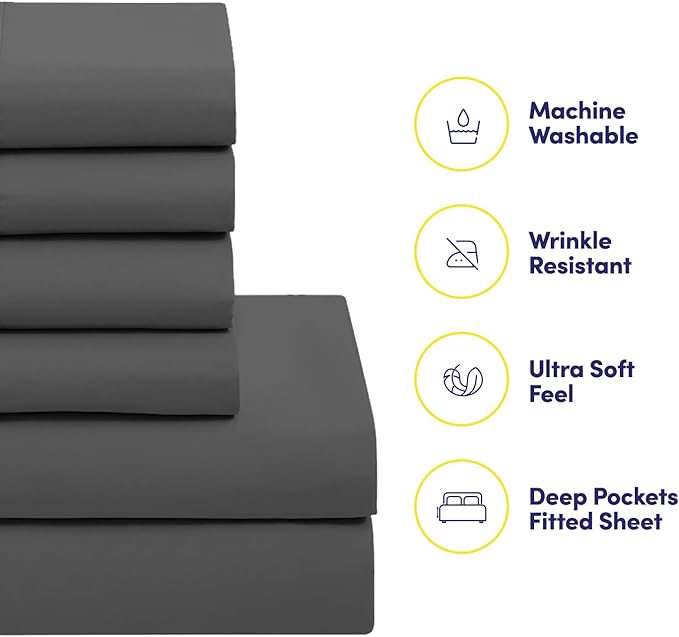 King Size Comforter Set with Sheets - 7-Piece Bedding Collection - 1 Comforter, 1 Fitted Sheet, 1 Flat, 4 Pillowcases - Deep Pocket - Soft & Breathable Premium Quality - Ideal for All Seasons, Gray