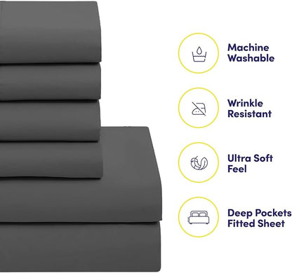 King Size Comforter Set with Sheets - 7-Piece Bedding Collection - 1 Comforter, 1 Fitted Sheet, 1 Flat, 4 Pillowcases - Deep Pocket - Soft & Breathable Premium Quality - Ideal for All Seasons, Gray