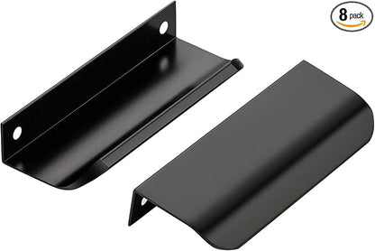 Ravinte Hardware 8 Pack Black Cabinet Handles, 4 Inch (102mm) Finger Edge Pulls, 3 Inch Hole Center, Finger Pulls for Cabinets