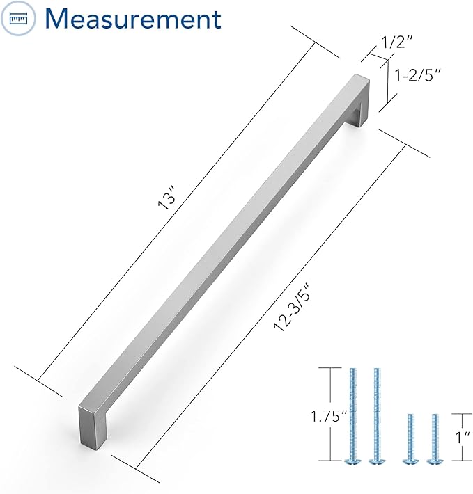 Ravinte 20 Pack Stainless Steel 12-3/5 Inch Cabinet Pulls Brushed Nickel Kitchen Cabinet Handles Square Kitchen Hardware for Cabinet Come with Screwdriver