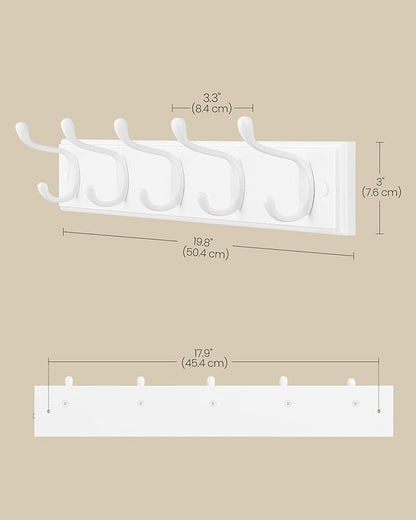 SONGMICS Wall-Mounted Coat Rack, Hook Rack, 5 Dual Metal Hooks, for Coats, Bags, Keys, in The Entryway, Bedroom, Living Room, White ULHR235W01