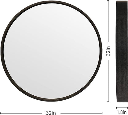 WallBeyond Round Wood Mirror 32 inch Black Circle Wall Mirror for Bathroom Round Wall Mirror for Wall Decor, Vanity, Entryway Living Room