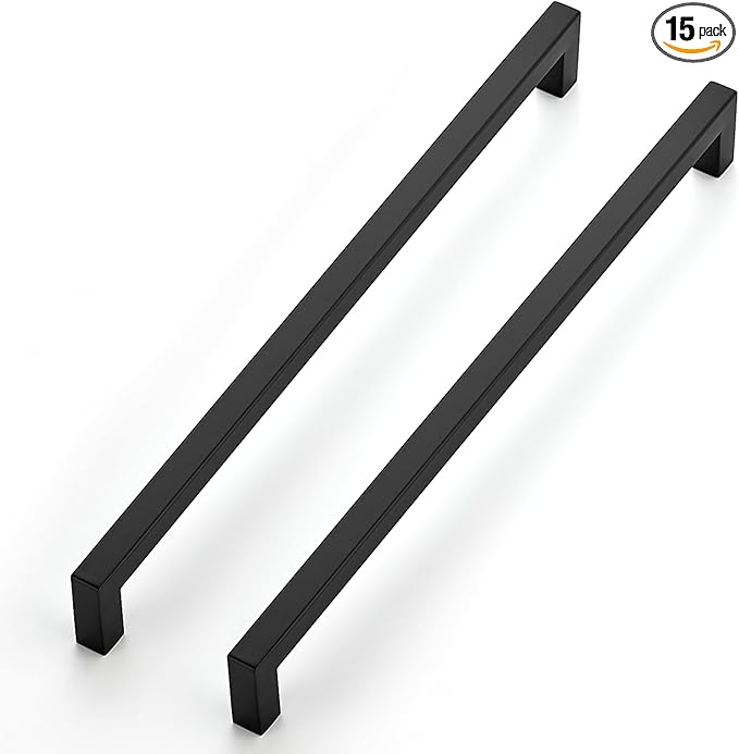 JOY DECOR 15 Pack Cabinet Handles, Black Cabinet Pulls, 11-1/3 Inch Kitchen Closet Handles Square Drawer Pulls Stainless Steel Drawer Hardware, 288mm Hole Centers