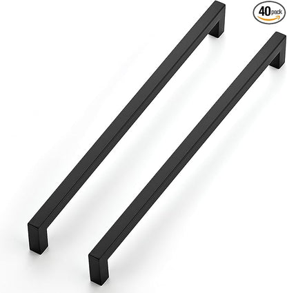 JOY DECOR 40 Pack Cabinet Handles, Black Cabinet Pulls, 11-1/3 Inch Kitchen Closet Handles Square Drawer Pulls Stainless Steel Drawer Hardware, 288mm Hole Centers