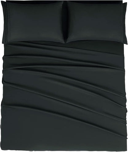Mejoroom King Size Bed Sheet Set - Hotel Luxury 1800 Bedding Sheets & Pillowcases - 16" Deep Pocket Fitted Sheet, Soft, Breathable, Wrinkle & Fade Resistant - 4 Piece(King, Black)
