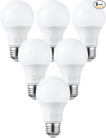 TORCHSTAR A19 LED Light Bulbs 60W Equivalent, UL Listed, 3000K Warm White, Dimmable, 9W, 800lm, Flicker Free, E26 Standard Base LED Bulb for Ceiling Fan, Lamp, 15,000hrs, Pack of 6