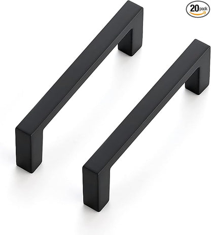 Ravinte 20 Pack Matte Black Cabinet Pulls, 3 Inch (76mm) Hole Center Slim Kitchen Handles, Square Drawer Pulls for Cabinets & Cupboards, Hardware
