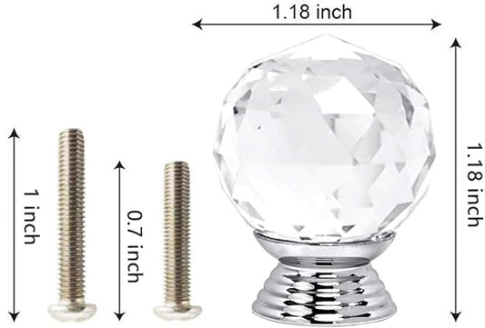 12 Pcs 30mm Round Shape Crystal Glass Cabinet Knobs with Screws Drawer Knob Pull Handle Used for Kitchen, Dresser, Door, Cupboard(Clear)