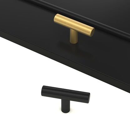 LONTAN 4 Pack Black Knobs for Cabinets and Drawers Kitchen Cabinet Knobs for Dresser Bathroom Modern T Bar Furniture Black Hardware,Stainless Steel