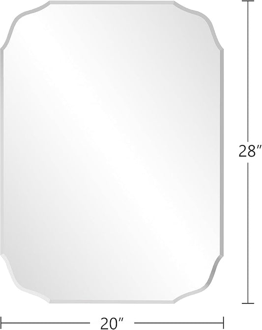 Silver Wall Mirror-Beveled Edge Frameless Mirror for Bathroom, Vanity, Bedroom, Rectangle Mirrors （20X28inch）