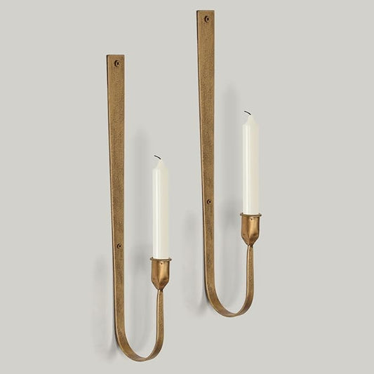 Wall Candle Holder Set of 2, Metal Wall Mount Candle Sconces Holder, Modern Wall Decoration for Living Room, Dining Room, Fireplace, and Weddings (Golden)