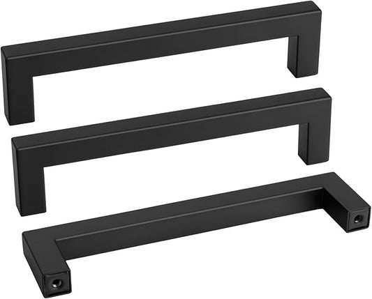 goldenwarm 60 Pack 6-1/4 Inch Black Cabinet Handles Matte Black Drawer Pulls Stainless Steel Cabinets Hardware Square Bar Modern for Kitchen Bathroom Cupboard