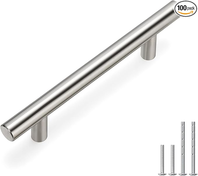 Homdiy Brushed Nickel Drawer Pulls - HD201SN Cabinet Hardware Stainless Steel Kitchen Cupboard Handles, 100 Pack 3-1/2in Hole Centers for Dresser Drawers