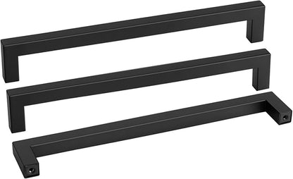 goldenwarm 100 Pack 12-3/5 Inch Black Cabinet Handles Matte Black Drawer Pulls Stainless Steel Cabinets Hardware Square Bar Modern for Kitchen Bathroom Cupboard