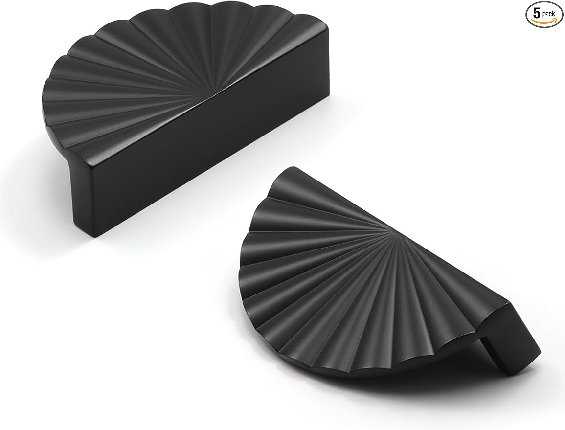 5 Pack Black Cabinet Pulls 2.5" Hole Center Cup Flat Matte Black Drawer Pulls Kitchen Cupboard Bathroom Dresser Cabinet Hardware Handles Zinc Alloy