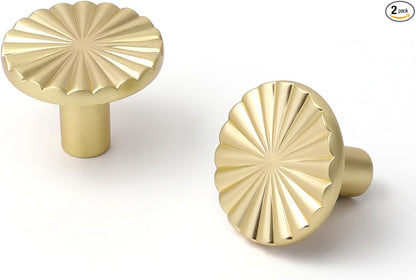 2 Pack Brushed Gold Cabinet Knobs Brass Flat Drawer Pulls Kitchen Cupboard Bathroom Dresser Cabinet Hardware Handles Zinc Alloy