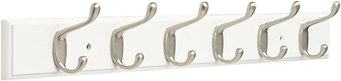 Franklin Brass Heavy Duty (1-Pack) 27' Coat/Hat Rack Wall Mount Pure White 6 Hooks Mounted Hanging Rail for Clothes, Towels, Purses, Bags, Kitchen, Entry, Closet Organizer FBHDCH6-WSE-R
