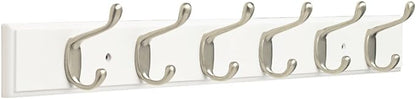 Franklin Brass Heavy Duty (1-Pack) 27' Coat/Hat Rack Wall Mount Pure White 6 Hooks Mounted Hanging Rail for Clothes, Towels, Purses, Bags, Kitchen, Entry, Closet Organizer FBHDCH6-WSE-R