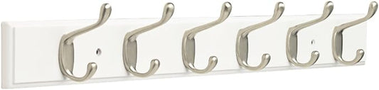 Franklin Brass Heavy Duty (1-Pack) 27' Coat/Hat Rack Wall Mount Pure White 6 Hooks Mounted Hanging Rail for Clothes, Towels, Purses, Bags, Kitchen, Entry, Closet Organizer FBHDCH6-WSE-R