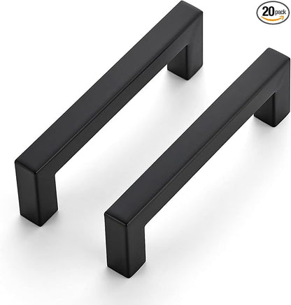 Ravinte 20 Pack 4 Inch Square Cabinet Handles Matte Black Pulls Drawer Pulls Kitchen Hardware Handles
