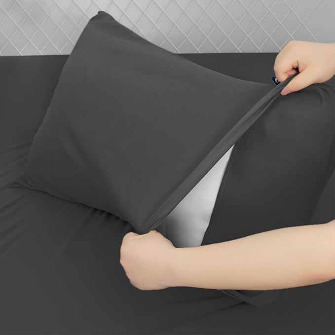 Moonsea Twin XL Sheet Set - 3-Piece Twin XL Sheets with Extra Deep Pocket and Side Pocket - Fits 16 in to 24 in Pillow Top (Black)